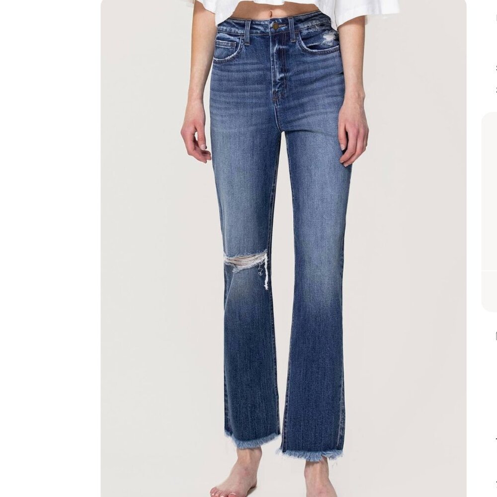 Flying Monkey Super High Rise Ankle Straight Distressed Jean Fray Hem F4368 26